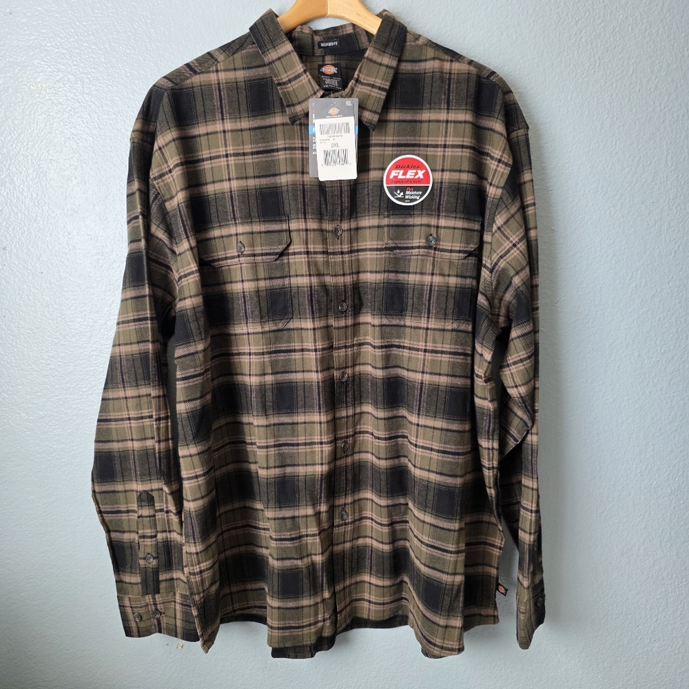 Dickies FLEX Moisture Wicking Plaid Shirt XXL Green.